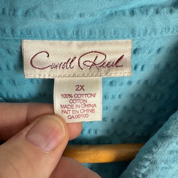 Carroll Reed Women's Vintage Seersucker Short Sleeve Button Up Shirt Blue 2X - Picture 4 of 11